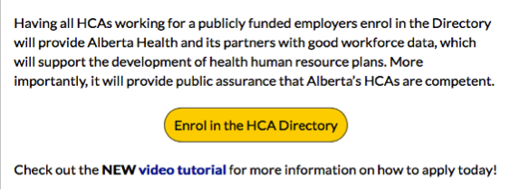 Screenshot of "Enrol in the HCA Directory" button