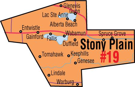 A map of the Alberta Union of Provincial Employees&#039; Stony Plain/Spruce Grove Area Council.