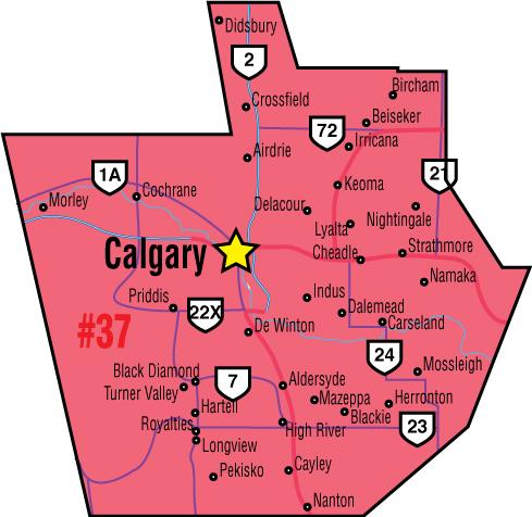A map of the Alberta Union of Provincial Employees&#039; Calgary Area Council.