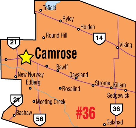 A map of the Alberta Union of Provincial Employees&#039; Camrose Area Council.