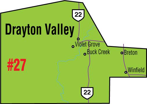 A map of the Alberta Union of Provincial Employees&#039; Drayton Valley Area Council.