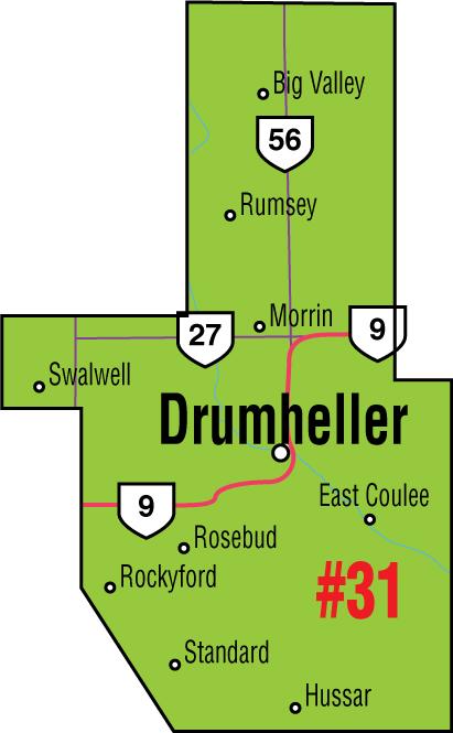A map of the Alberta Union of Provincial Employees&#039; Drumheller Area Council 