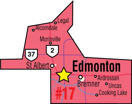 A map of the Alberta Union of Provincial Employees&#039; Edmonton Area Council.