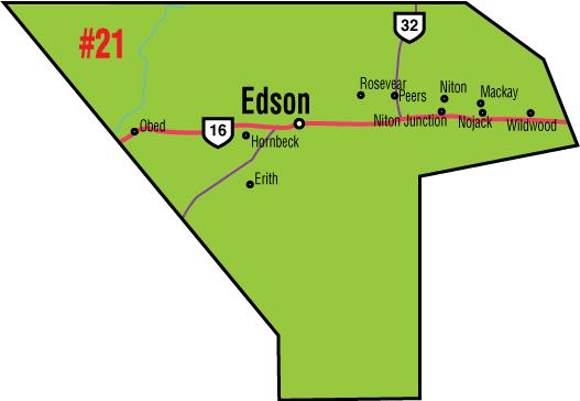 A map of the Alberta Union of Provincial Employees&#039; Edson Area Council.