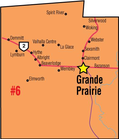A map of the Alberta Union of Provincial Employees&#039; Grande Prairie Area Council.