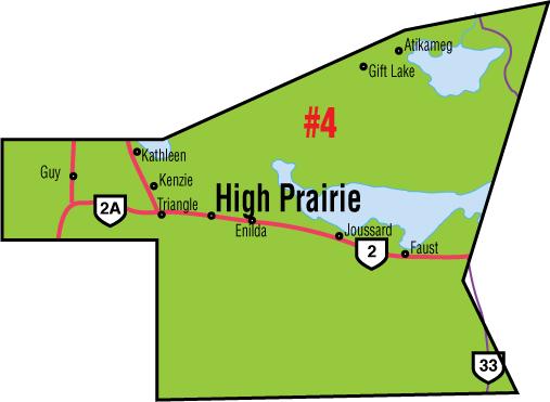 A map of the Alberta Union of Provincial Employees&#039; High Prairie Area Council.