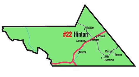A map of the Alberta Union of Provincial Employees&#039; Hinton Area Council.