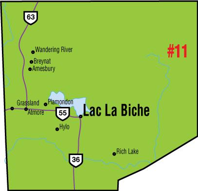 A map of the Alberta Union of Provincial Employees&#039; Lac La Biche Area Council.