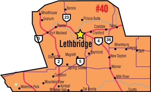 A map of the Alberta Union of Provincial Employees&#039; Lethbridge Area Council.