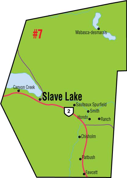 A map of the Alberta Union of Provincial Employees&#039; Slave Lake Area Council.
