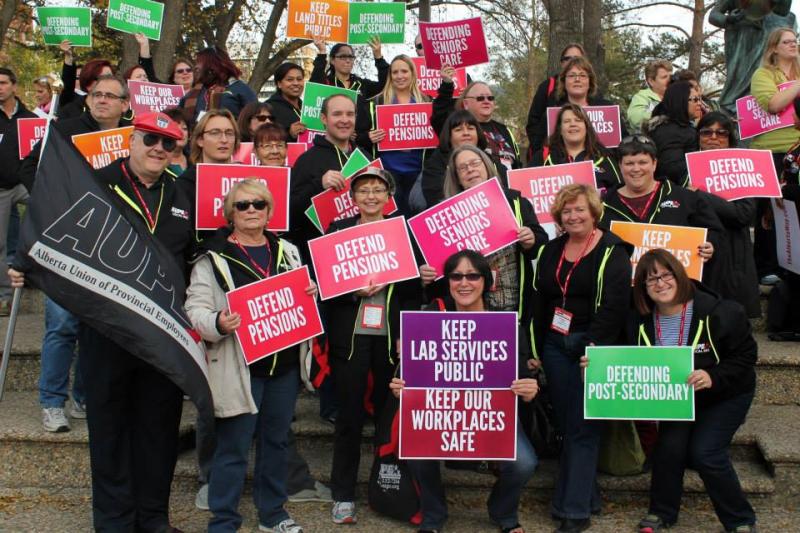 AUPE Local 2 members rallying to protect our pensions and public services at Alberta&#039;s legislature.