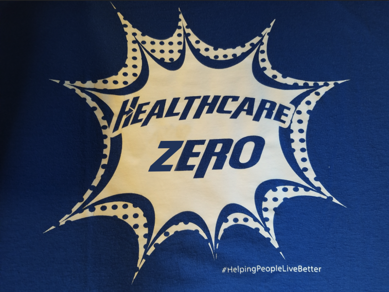 &quot;Healthcare Zero&quot; slogan on an Extendicare shirt