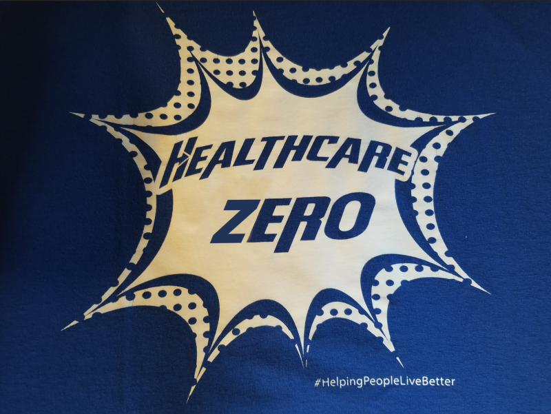 &quot;Healthcare Zero&quot; slogan on an Extendicare shirt