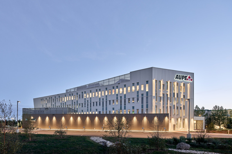 A picture of AUPE headquarters at twilight