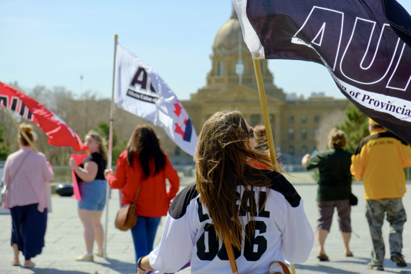 AUPE members march at the Legislature to raise awareness of the working short crisis.