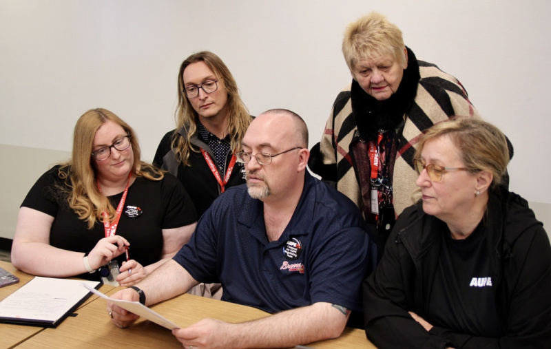 AUPE members working for the government meet to discuss bargaining at union headquarters.